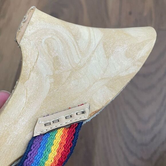 Vintage 70s 80s Rapallo Rainbow Wedge Mules Heels 7 38 - Picture 10 of 13